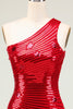 Load image into Gallery viewer, Cheap Sheath One Shoulder Red Sequins Semi Formal Dress with Star