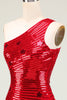 Load image into Gallery viewer, Cheap Sheath One Shoulder Red Sequins Semi Formal Dress with Star