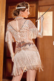 Rose Golden Bateau Neck 1920s Gatsby Dress With Fringes