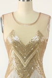 Golden Jewel Neck 1920s Gatsby Dress With Fringes