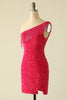Load image into Gallery viewer, Hot Pink One Shoulder Sequin Short Formal Dress