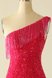 Hot Pink One Shoulder Sequin Short Formal Dress