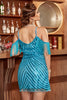 Load image into Gallery viewer, Sparkly Turquoise Tight Sequins Gatsby 1920s Dress with Fringes