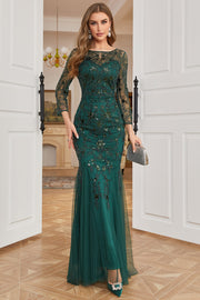 Dark Green Long Sleeves Beading Wedding Guest Dress