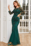 Dark Green Long Sleeves Beading Wedding Guest Dress