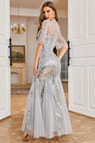 Grey Sequined Mermaid Long Wedding Guest Dress