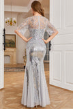 Grey Sequined Mermaid Long Wedding Guest Dress