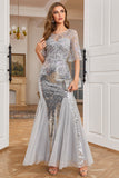 Grey Sequined Mermaid Long Wedding Guest Dress