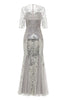 Load image into Gallery viewer, Grey Sequined Mermaid Long Wedding Guest Dress