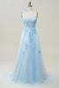 Load image into Gallery viewer, A Line One Shoulder Sky Blue Long Formal Dress with Appliques