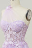 Load image into Gallery viewer, A Line One Shoulder Purple Long Formal Dress with Beading