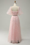 A Line Sweetheart Blush Long Formal Dress with Embroidery