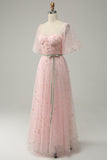 A Line Sweetheart Blush Long Formal Dress with Embroidery