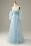 Sky Blue Off The Shoulder Formal Dress