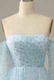 Sky Blue Off The Shoulder Formal Dress