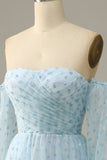 Sky Blue Off The Shoulder Formal Dress