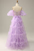 Load image into Gallery viewer, Purple Tulle Off The Shoulder Formal Dress