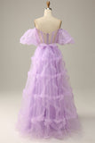 Purple Tulle Off The Shoulder Formal Dress