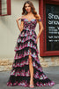 Load image into Gallery viewer, Princess A Line Off the Shoulder Black Pink Long Formal Dress with Tiered Lace