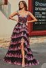 Load image into Gallery viewer, Princess A Line Off the Shoulder Black Pink Long Formal Dress with Tiered Lace