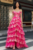 Load image into Gallery viewer, Trendy A Line Off the Shoulder Fuchsia Corset Formal Dress with Split Front