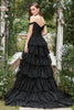 Load image into Gallery viewer, Long Off The Shoulder Black Tiered Formal Dress