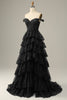 Load image into Gallery viewer, Black Off The Shoulder Tiered Formal Dress