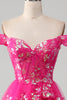 Load image into Gallery viewer, Off The Shoulder Fuchsia Formal Dress with Sequins
