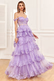 Trendy A Line Off the Shoulder Fuchsia Corset Formal Dress with Split Front