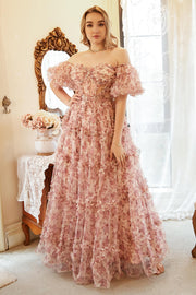 A Line Off the Shoulder Ivory Red Flower Plus Size Formal Dress