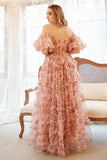 A Line Off the Shoulder Ivory Red Flower Plus Size Formal Dress