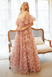 A Line Off the Shoulder Ivory Red Flower Plus Size Formal Dress