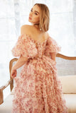 A Line Off the Shoulder Ivory Red Flower Plus Size Formal Dress