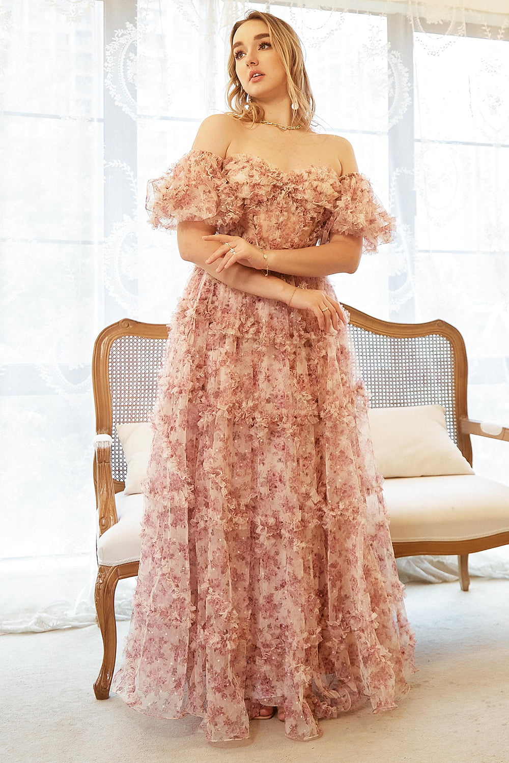 A Line Off the Shoulder Ivory Red Flower Plus Size Formal Dress