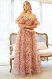 A Line Off the Shoulder Ivory Red Flower Plus Size Formal Dress
