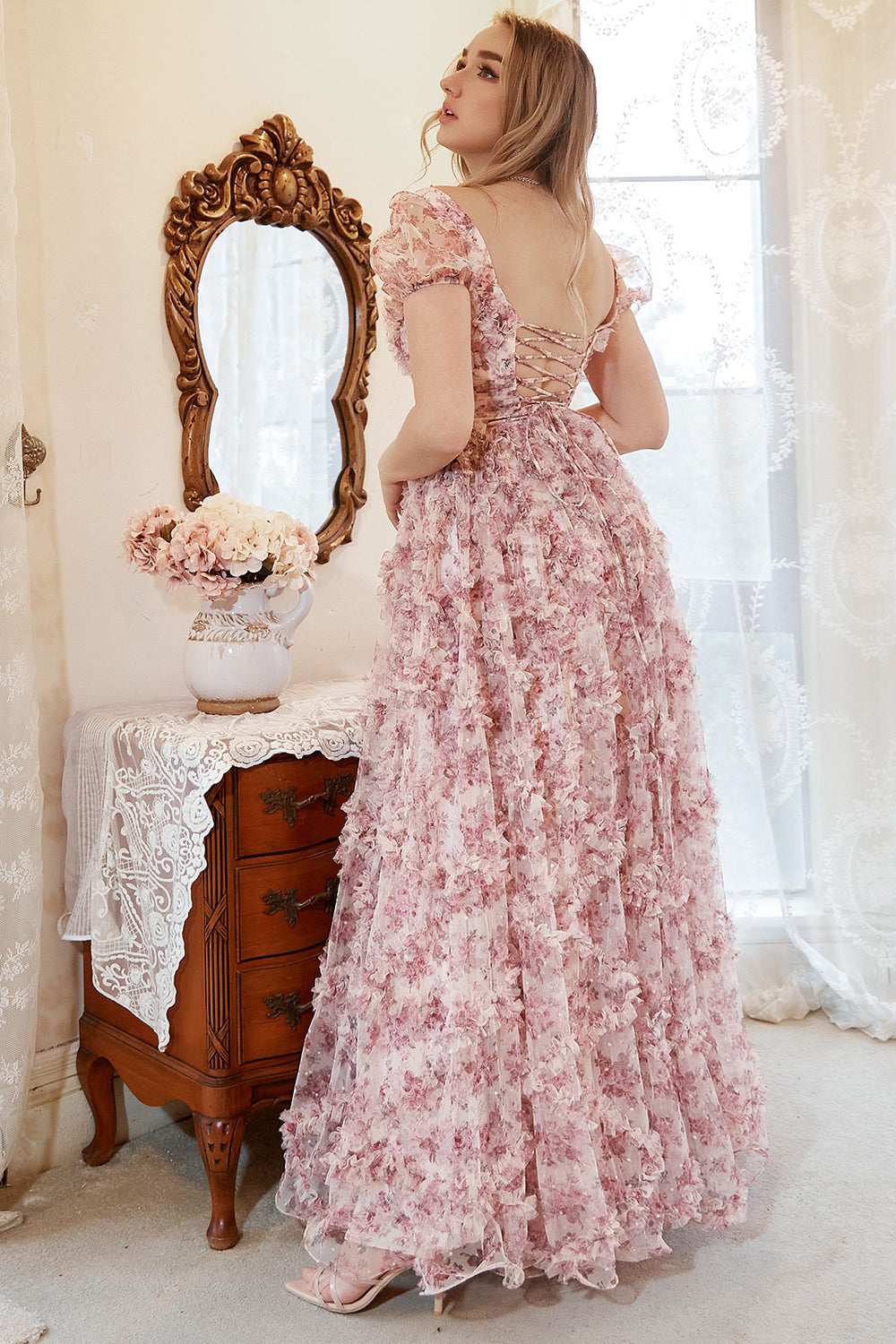 A Line Sweetheart Ivory Red Flower Plus Size Formal Dress