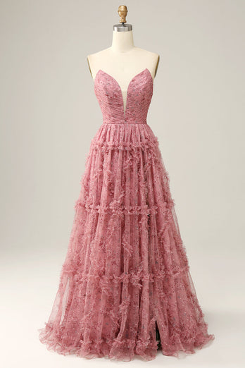 Sweetheart A-Line Dusty Rose Long Formal Dress