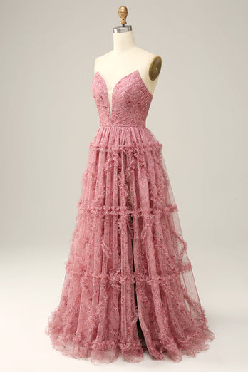 Sweetheart A-Line Dusty Rose Long Formal Dress