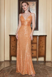 Orange Sequined Backless Mermaid Formal Dress