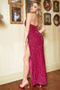 Load image into Gallery viewer, Sheath Sweetheart Fuchsia Sequins Plus Size Formal Dress with Split Front