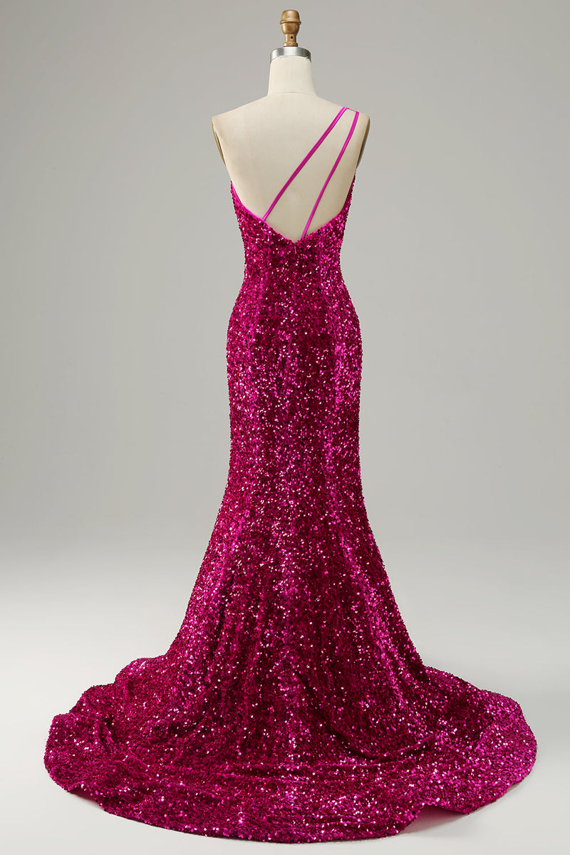Load image into Gallery viewer, One Shoulder Sequin Mermaid Formal Dress