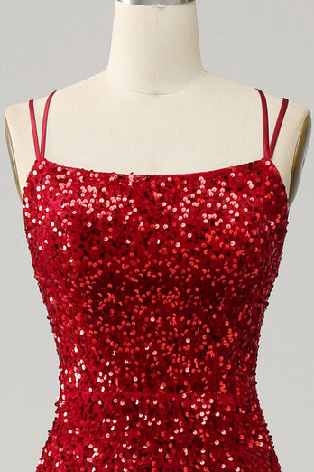 Red Sparkly Mermaid Backless Long Formal Dress with Fringes