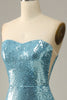 Load image into Gallery viewer, Sky Blue Sweetheart Sequined Mermaid Formal Dress With Feathers