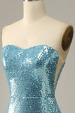 Sky Blue Sweetheart Sequined Mermaid Formal Dress With Feathers