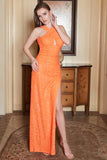 Sheath Halter Orange Sequins Long Formal Dress with Open Back