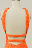 Orange Halter Sequined Backless Mermaid Formal Dress