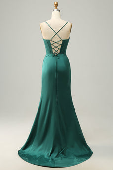 Dark Green Spaghetti Straps Mermaid Formal Dress