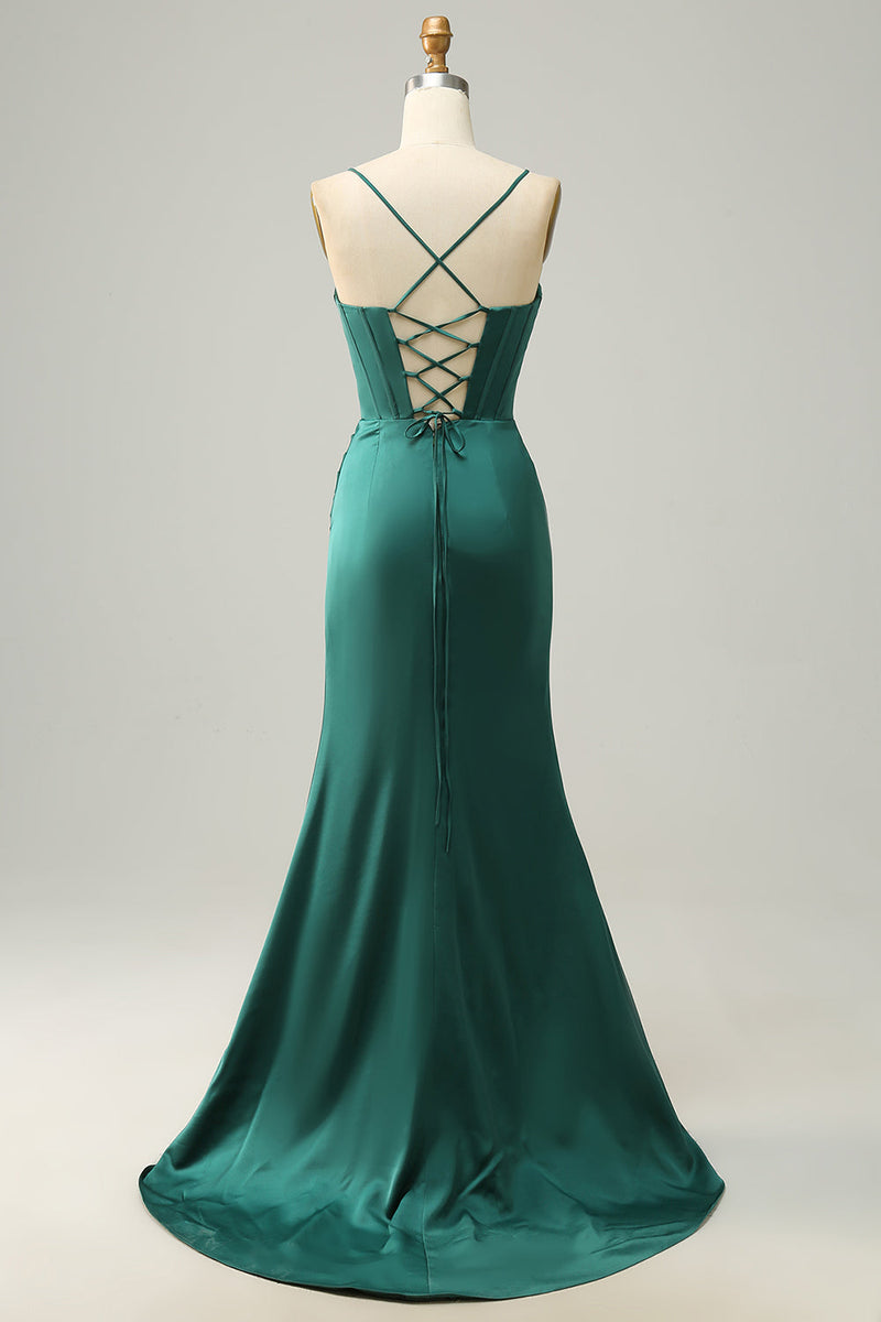 Load image into Gallery viewer, Dark Green Spaghetti Straps Mermaid Formal Dress