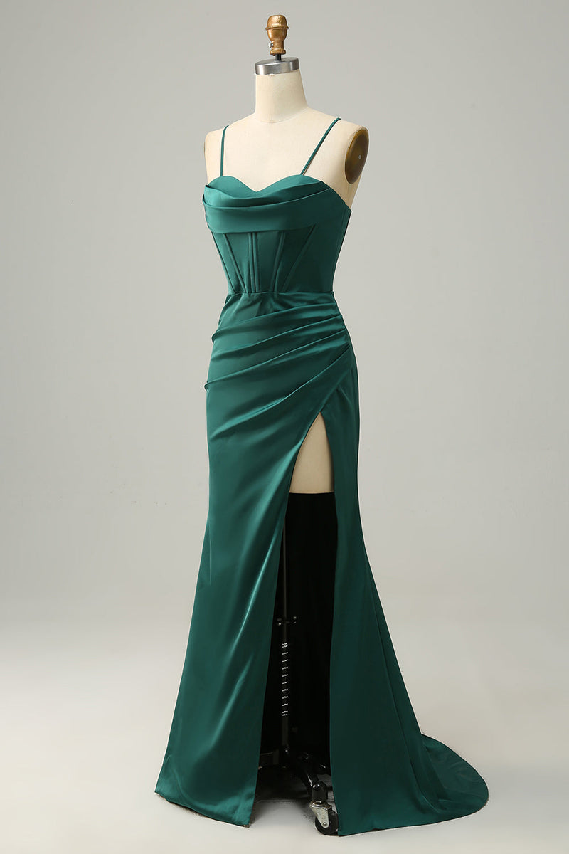 Load image into Gallery viewer, Dark Green Spaghetti Straps Mermaid Formal Dress