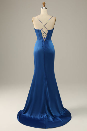 Royal Blue Spaghetti Straps Mermaid Formal Dress
